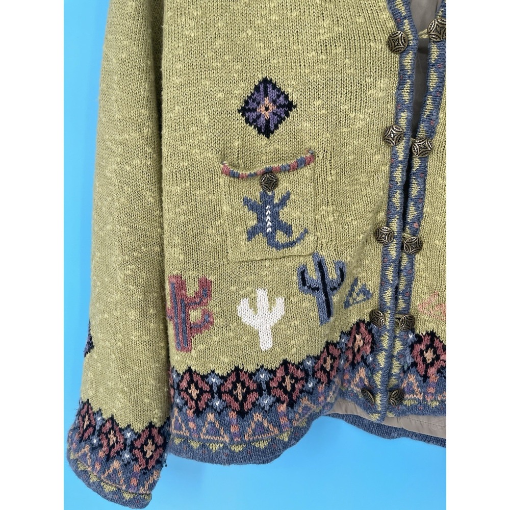 Vtg 1990s Monterey Bay Green Cactus Embroidered Button Up Barn Jacket Sz L - Picture 2 of 16